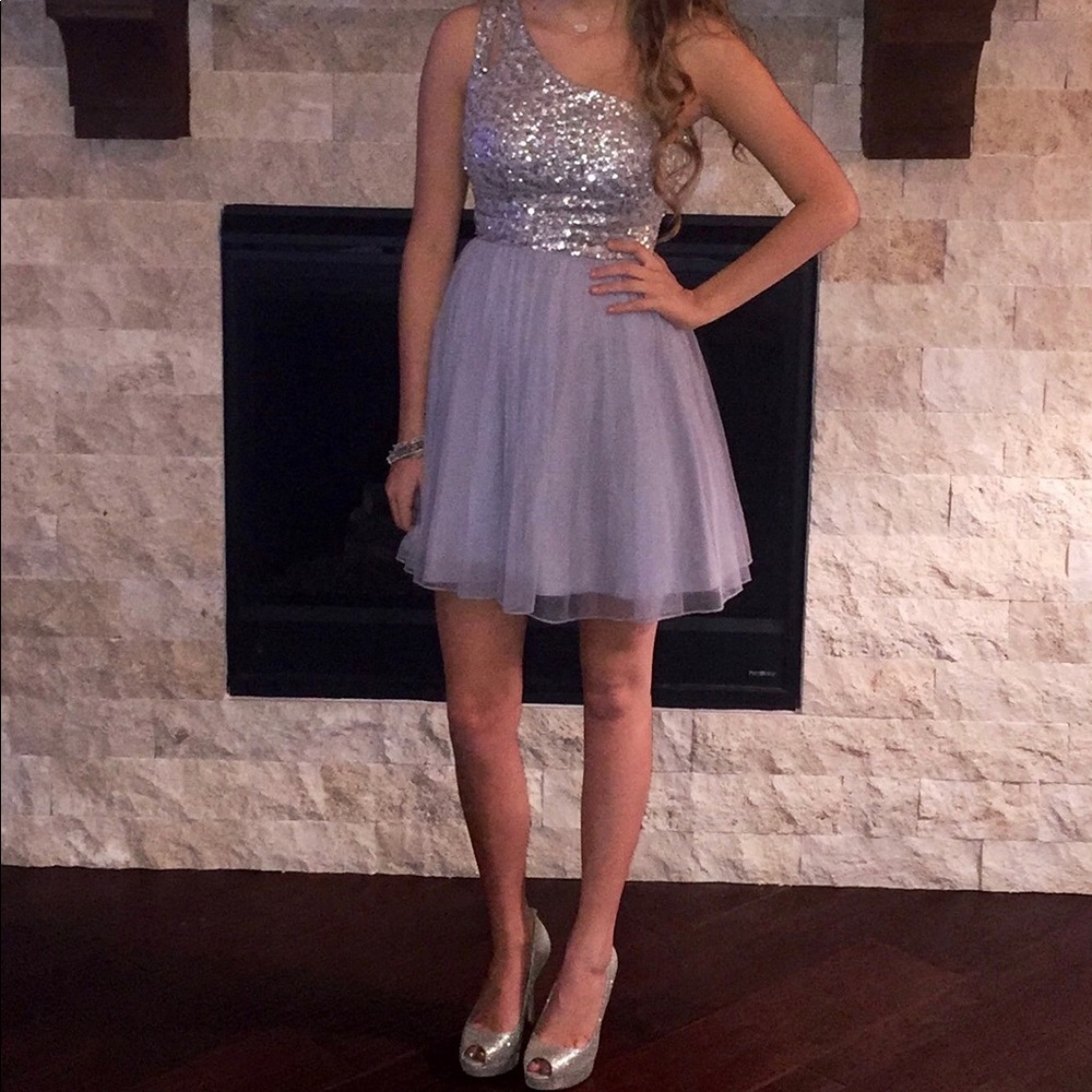Speechless Grey Sequined One Shoulder Dress